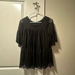 Green Envelope Black Sheer Blouse